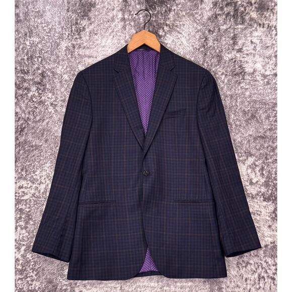 Ted Baker Blazer 40 R Men Endurance Slim Blue Wool Check Plaid Sport Coat Jacket